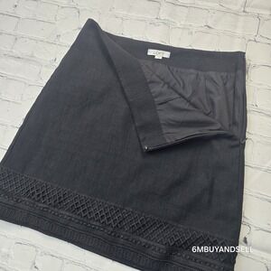 LOFT Black Cotton Blend Crochet Lace Trim Mini Skirt Size 2 A-Line Lined 466485
